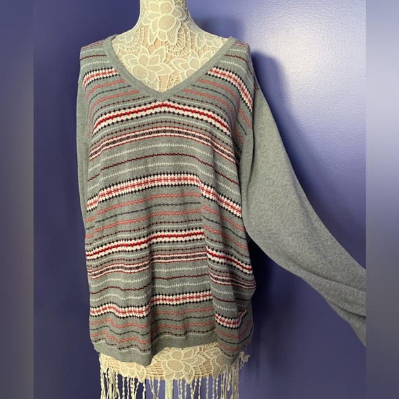EUC Tommy Hilfiger Gray Fair Isle Sweater V Neck Plus Size 3x - Picture 2 of 9